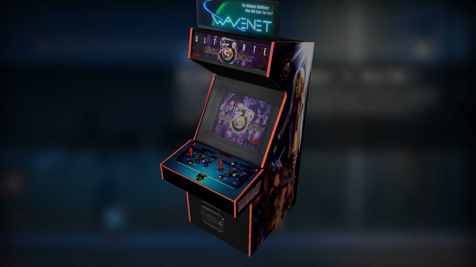 Ein 3D-Rendering des Ultimate Mortal Kombat 3 WaveNet Edition-Gehäuses aus Mortal Kombat: Legacy Kollection