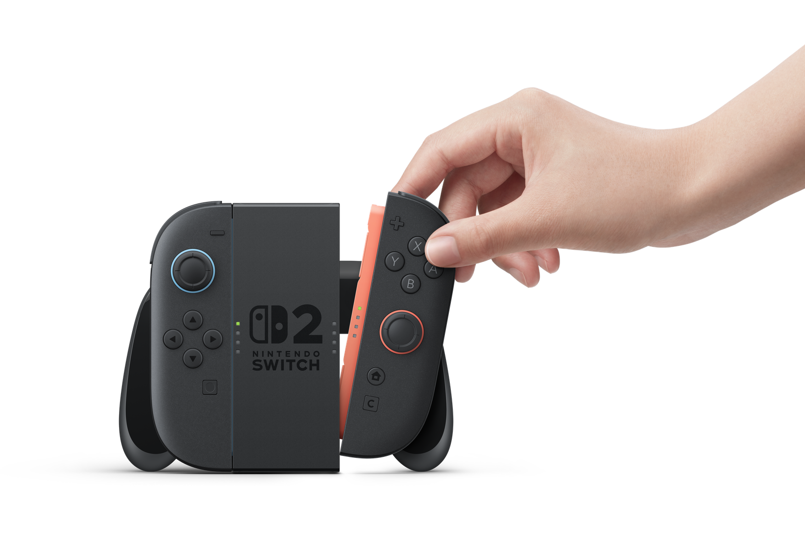 Ein Nintendo-Spieler verbindet einen Joy Con mit seiner Switch 2-Halterung