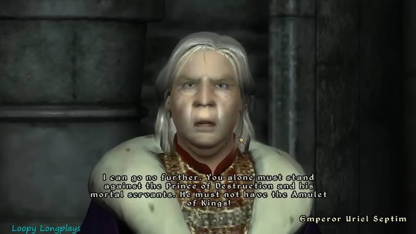 Ein NPC sieht während einer Dialogszene in Oblivion besorgt aus