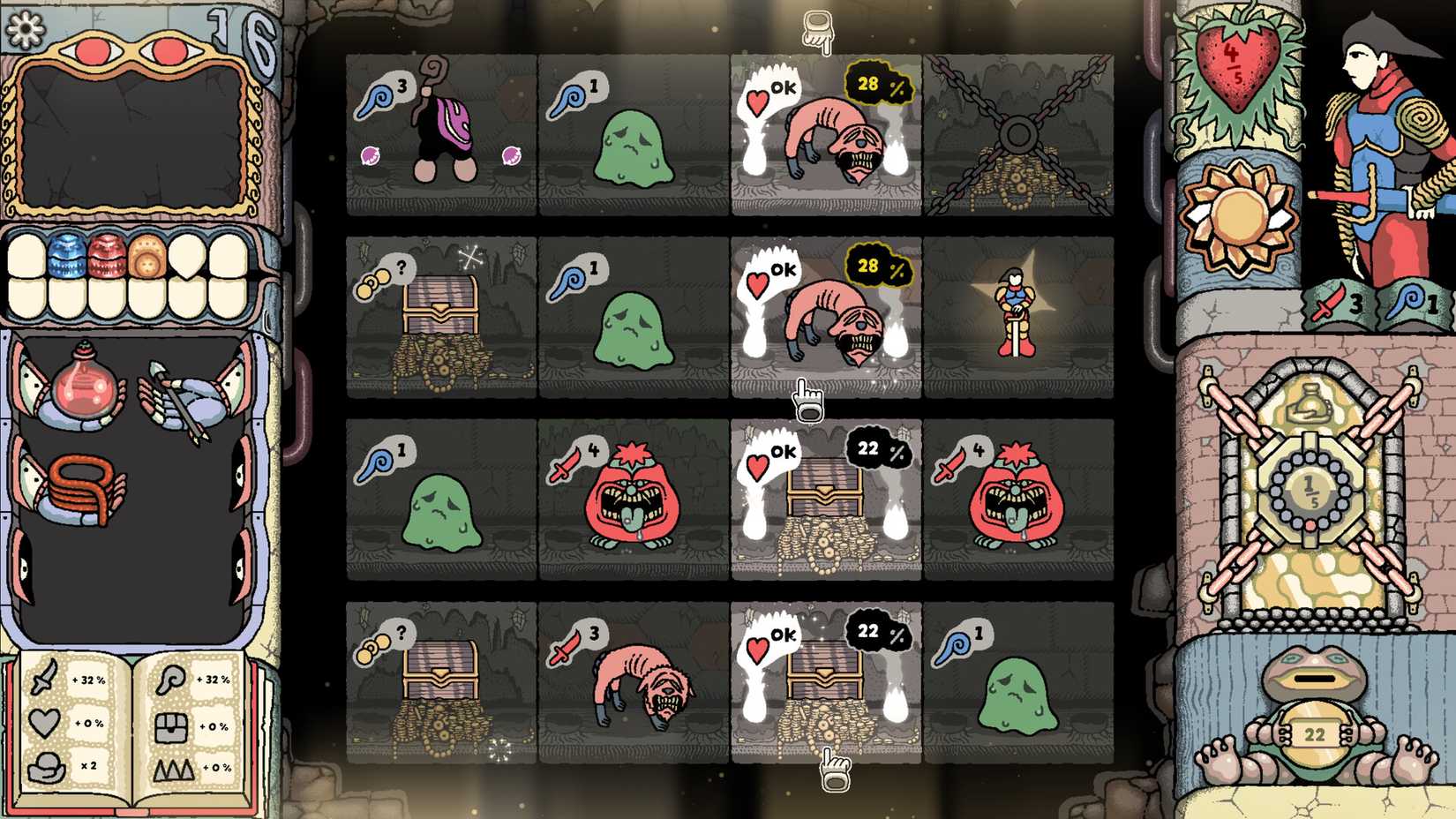 In Sol Cesto erscheint ein Gitter voller Monster und Schätze.